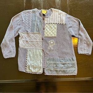 Vintage Napa Valley Retro Dark Blue and white Patchwork Knit Embroidered Grandma